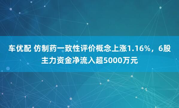 车优配 仿制药一致性评价概念上涨1.16%，6股主力资金净流入超5000万元